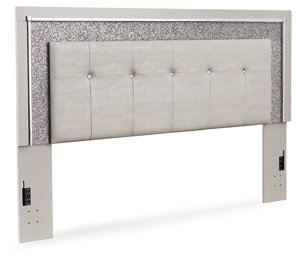 Zyniden King Upholstered Panel Headboard with Mirrored Dresser, Chest and Nightstand