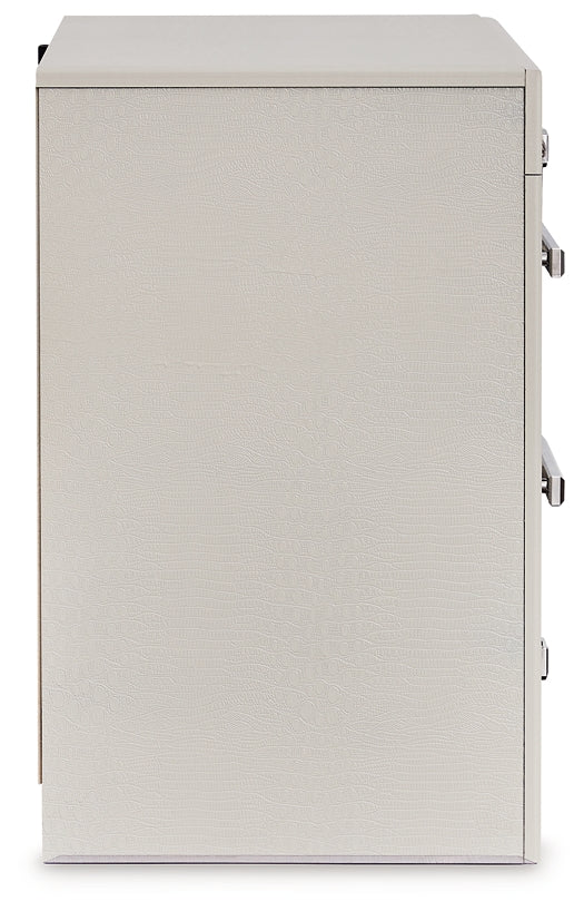 Zyniden King Upholstered Panel Headboard with Mirrored Dresser, Chest and Nightstand