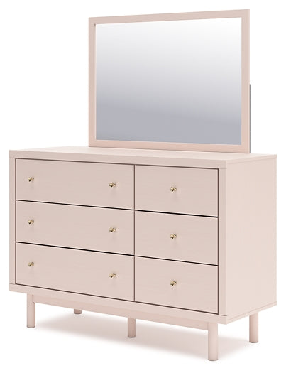 Wistenpine Full Upholstered Panel Headboard with Mirrored Dresser and Chest