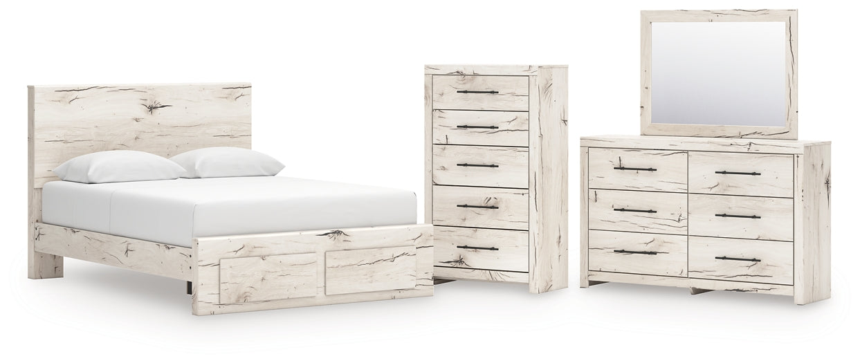Lawroy Queen Panel Storage Bed with Mirrored Dresser and Chest
