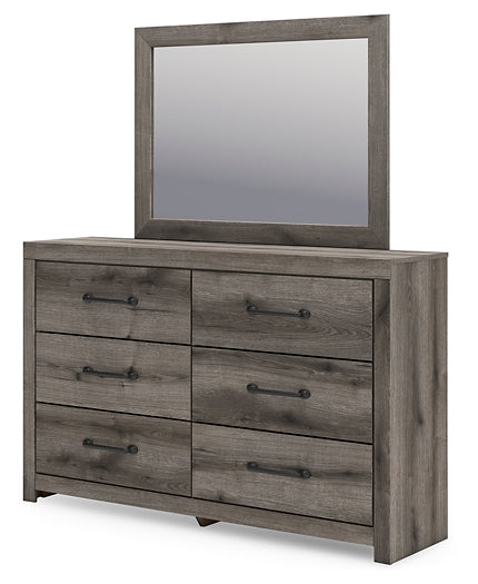 Graystorm Queen Panel Bed with Mirrored Dresser and Chest