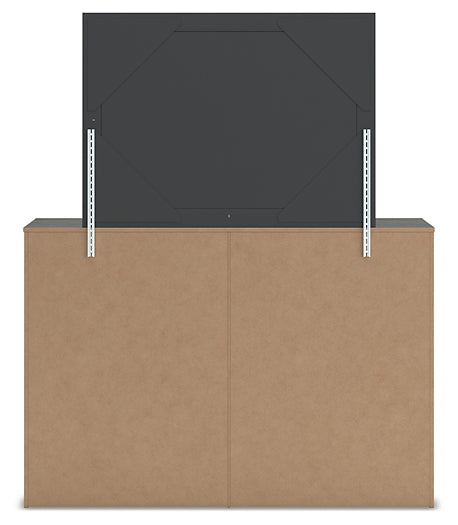 Queen Panel Storage Bed with Mirrored Dresser and Chest