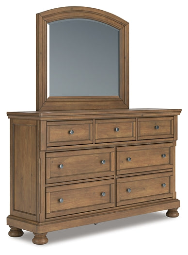 Feddinger Queen Panel Bed with Mirrored Dresser and Chest