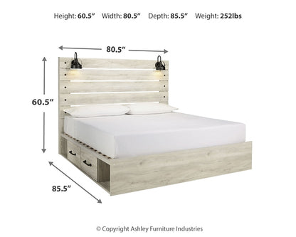 Cambeck King Panel Bed with 2 Storage Drawers with Mirrored Dresser and Chest