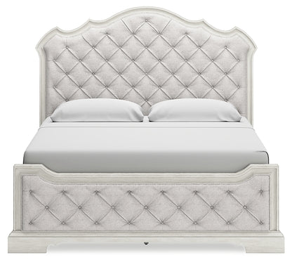 Arlendyne California King Upholstered Bed with Mirrored Dresser and Chest