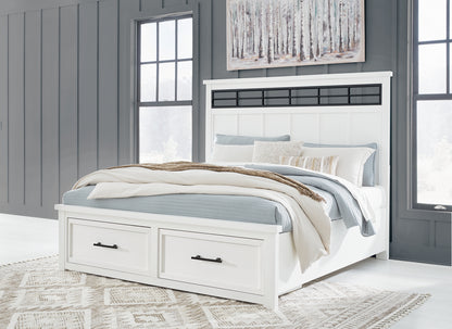Ashbryn King Panel Storage Bed with Mirrored Dresser and Nightstand