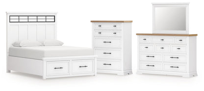 Ashbryn King Panel Storage Bed with Mirrored Dresser and Chest