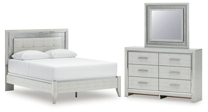 Zyniden Queen Upholstered Panel Bed with Mirrored Dresser