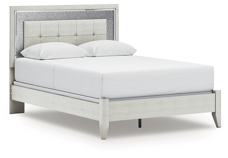 Zyniden Queen Upholstered Panel Bed with Mirrored Dresser