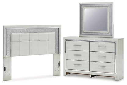 Zyniden Queen Upholstered Panel Headboard with Mirrored Dresser