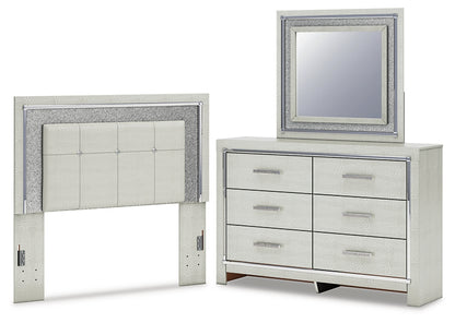 Zyniden Full Upholstered Panel Headboard with Mirrored Dresser
