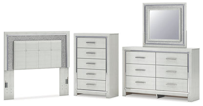 Zyniden Full Upholstered Panel Headboard with Mirrored Dresser and Chest