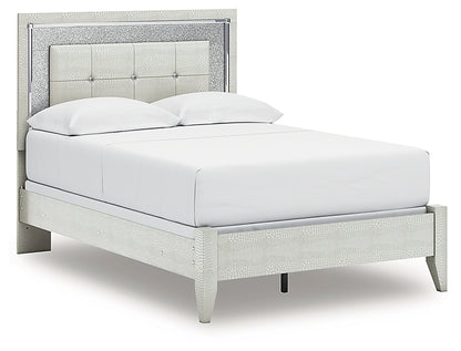 Zyniden Full Upholstered Panel Bed with Mirrored Dresser and Nightstand