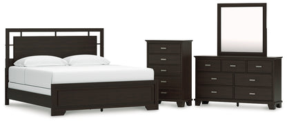 Covetown King Panel Bed with Mirrored Dresser and Chest