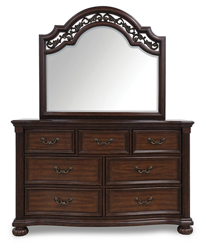 Lavinton Queen Poster Bed with Mirrored Dresser, Chest and Nightstand