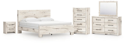 Lawroy King Panel Bed with Mirrored Dresser, Chest and Nightstand