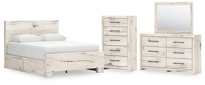 Lawroy Queen Panel Bed with Mirrored Dresser and Chest