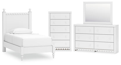 Mollviney Twin Panel Bed with Mirrored Dresser and Chest