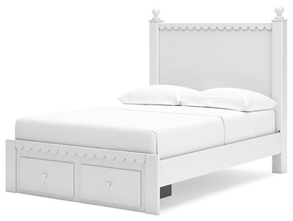 Mollviney Full Panel Storage Bed with Mirrored Dresser, Chest and Nightstand