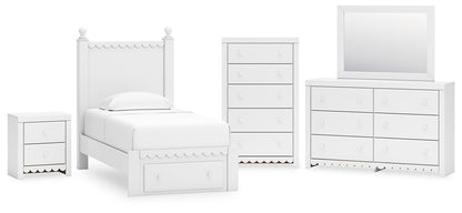 Mollviney Twin Panel Storage Bed with Mirrored Dresser, Chest and Nightstand