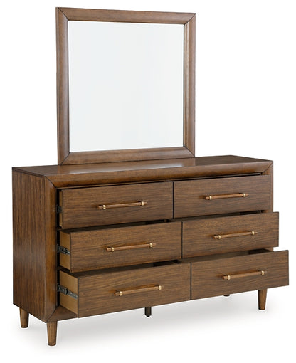 Lyncott King Upholstered Bed with Mirrored Dresser and Chest