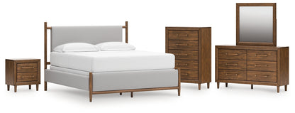 Lyncott California King Upholstered Bed with Mirrored Dresser, Chest and Nightstand