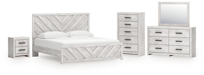 Cayboni King Panel Bed with Mirrored Dresser, Chest and Nightstand