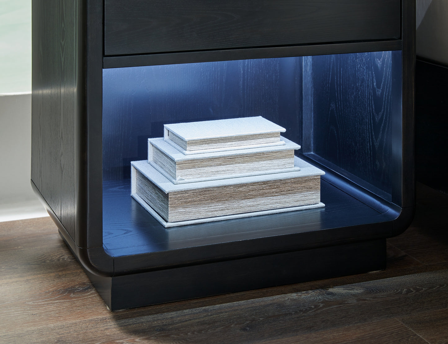 Rowanbeck California King Upholstered Panel Bed with Mirrored Dresser, Chest and Nightstand