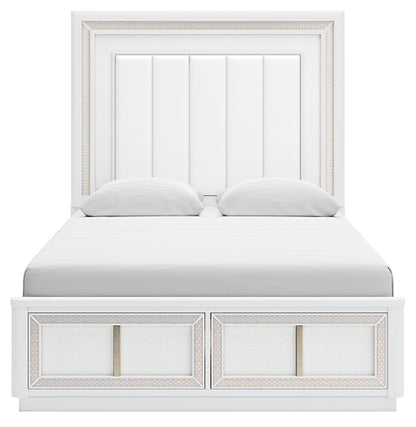 Chalanna Queen Upholstered Storage Bed with Mirrored Dresser, Chest and Nightstand