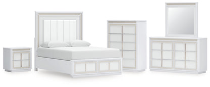 Chalanna Queen Upholstered Storage Bed with Mirrored Dresser, Chest and Nightstand