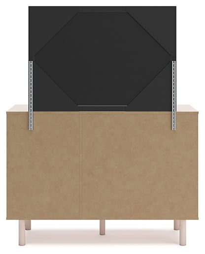 Wistenpine Twin Upholstered Panel Headboard with Mirrored Dresser and Nightstand