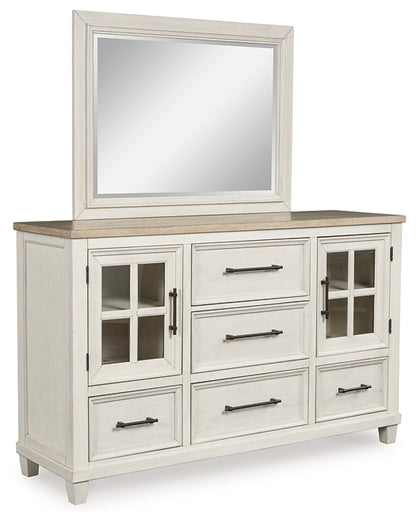 Shaybrock Queen Panel Bed with Mirrored Dresser, Chest and Nightstand