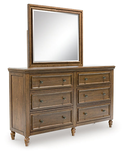 Sturlayne King Upholstered Panel Bed with Mirrored Dresser, Chest and Nightstand