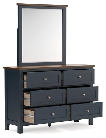 Landocken Full Panel Headboard with Mirrored Dresser and Chest