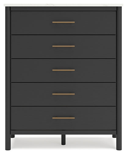 Cadmori Full Upholstered Panel Bed with Mirrored Dresser, Chest and Nightstand