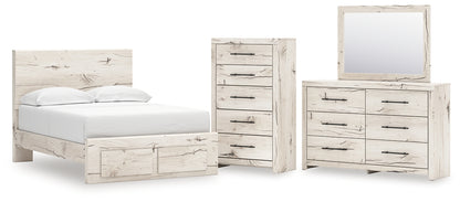 Lawroy Full Panel Storage Bed with Mirrored Dresser and Chest