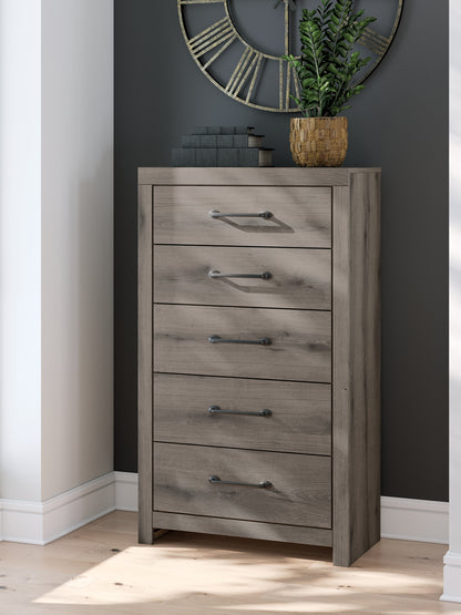 Graystorm Full Panel Bed with Mirrored Dresser, Chest and Nightstand