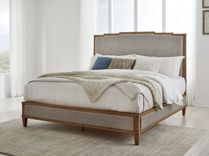 Sharlance King Upholstered Panel Bed with Mirrored Dresser