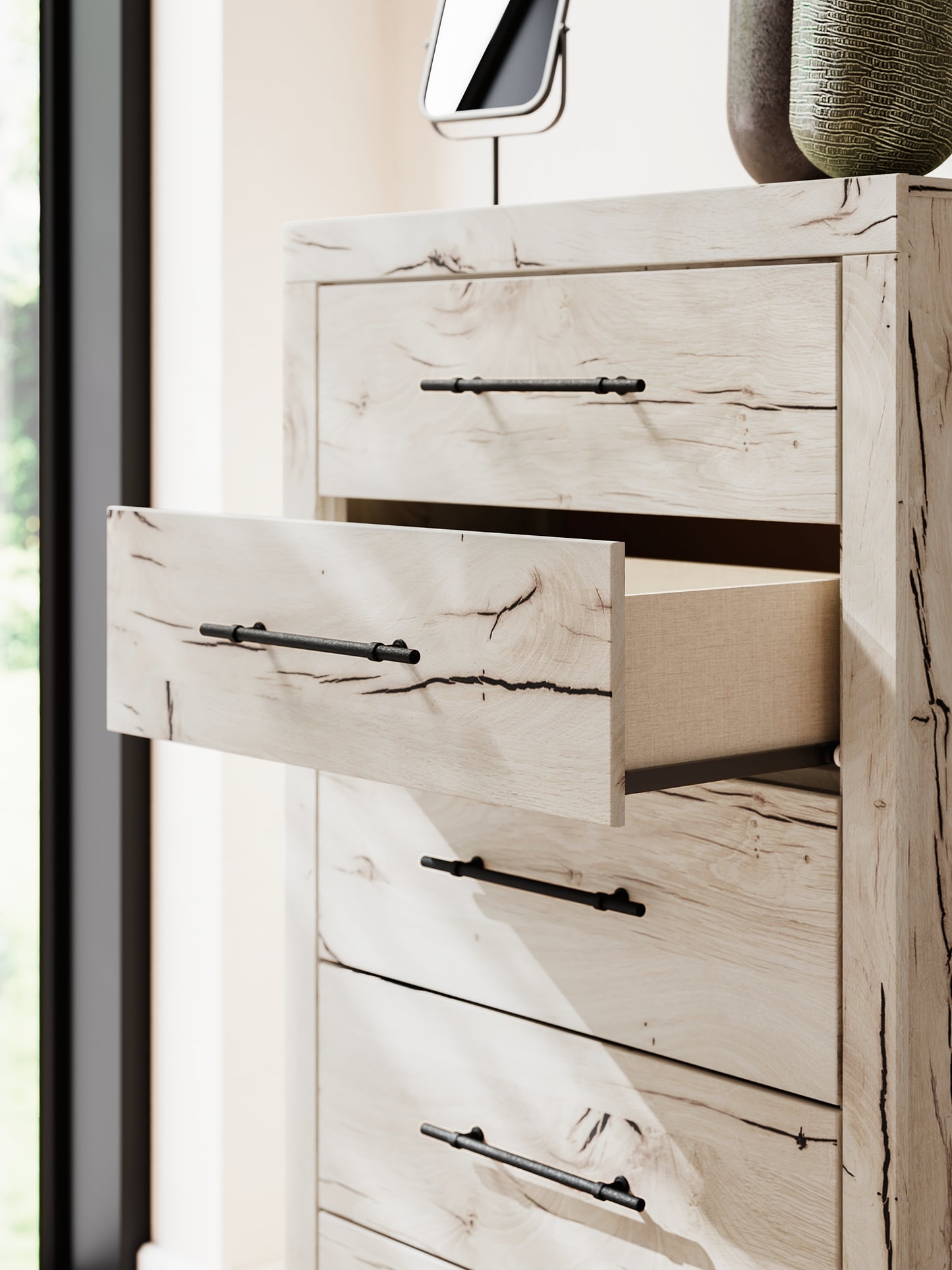 Lawroy Queen Panel Headboard with Mirrored Dresser and Chest