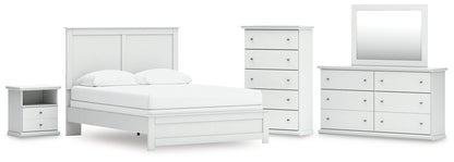 Bostwick Shoals Queen Panel Bed with Mirrored Dresser, Chest and Nightstand