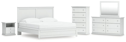 Bostwick Shoals King Panel Bed with Mirrored Dresser, Chest and Nightstand