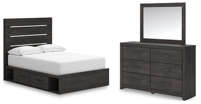 Hollivern Full Panel Bed with Storage with Mirrored Dresser