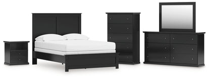 Full Panel Bed with Mirrored Dresser, Chest and Nightstand