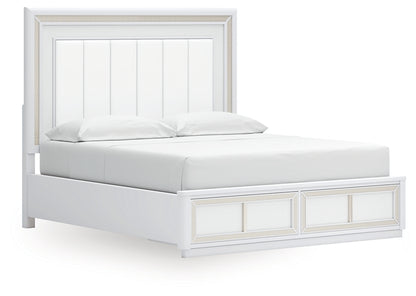 Chalanna California King Upholstered Storage Bed with Mirrored Dresser, Chest and Nightstand