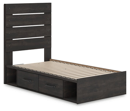 Hollivern Twin Panel Bed with Storage with Mirrored Dresser and Chest