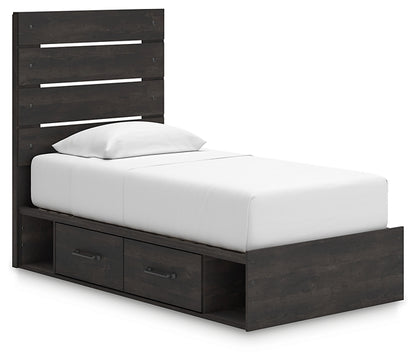 Hollivern Twin Panel Bed with Storage with Mirrored Dresser and Nightstand