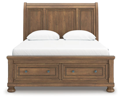 Feddinger Queen Storage Sleigh Bed with Mirrored Dresser and Chest