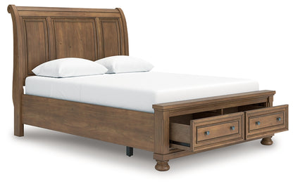 Feddinger Queen Storage Sleigh Bed with Mirrored Dresser and Chest