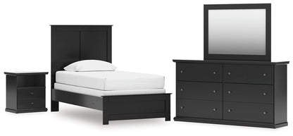 Twin Panel Bed with Mirrored Dresser and Nightstand