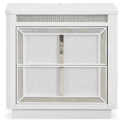 Chalanna King Upholstered Storage Bed with Mirrored Dresser and Nightstand